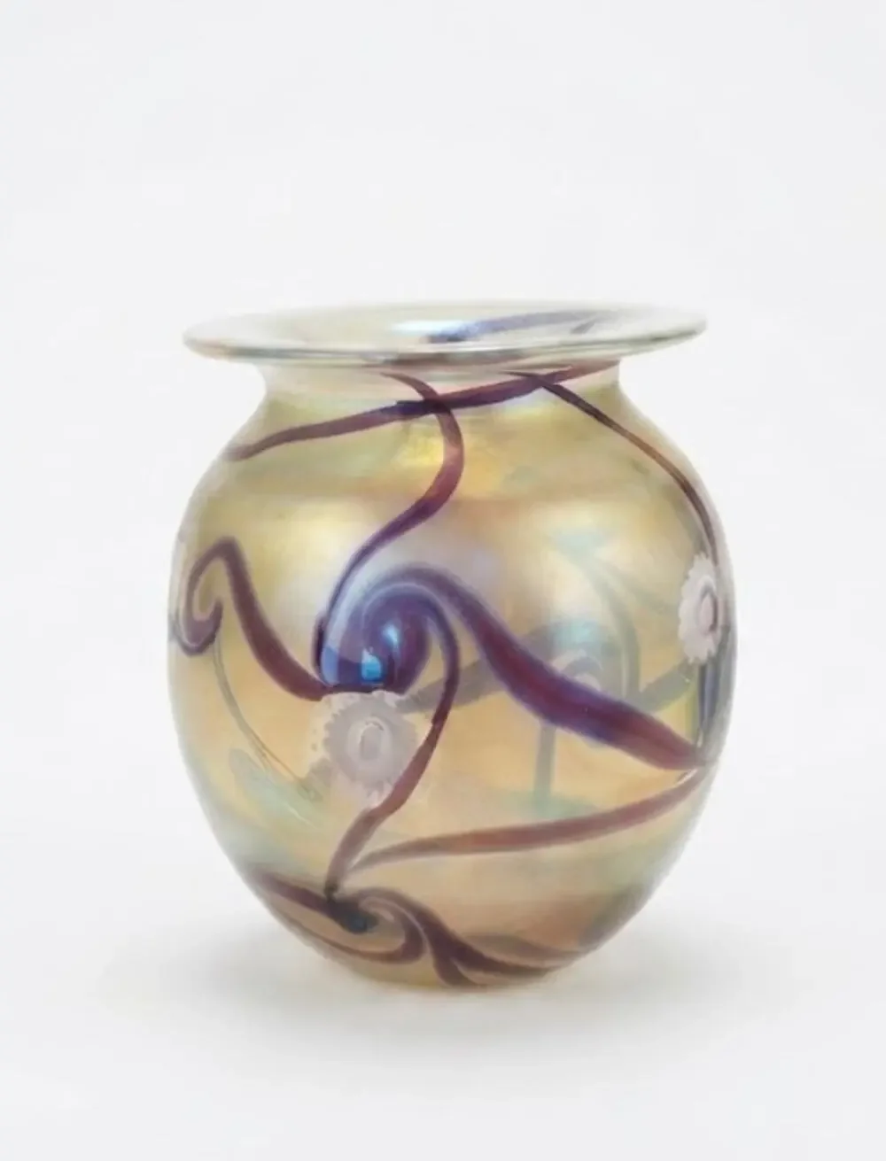 Vintage 1991 Robert Eickholt Signed Studio Art Glass Iridescent Hand Blown Vase